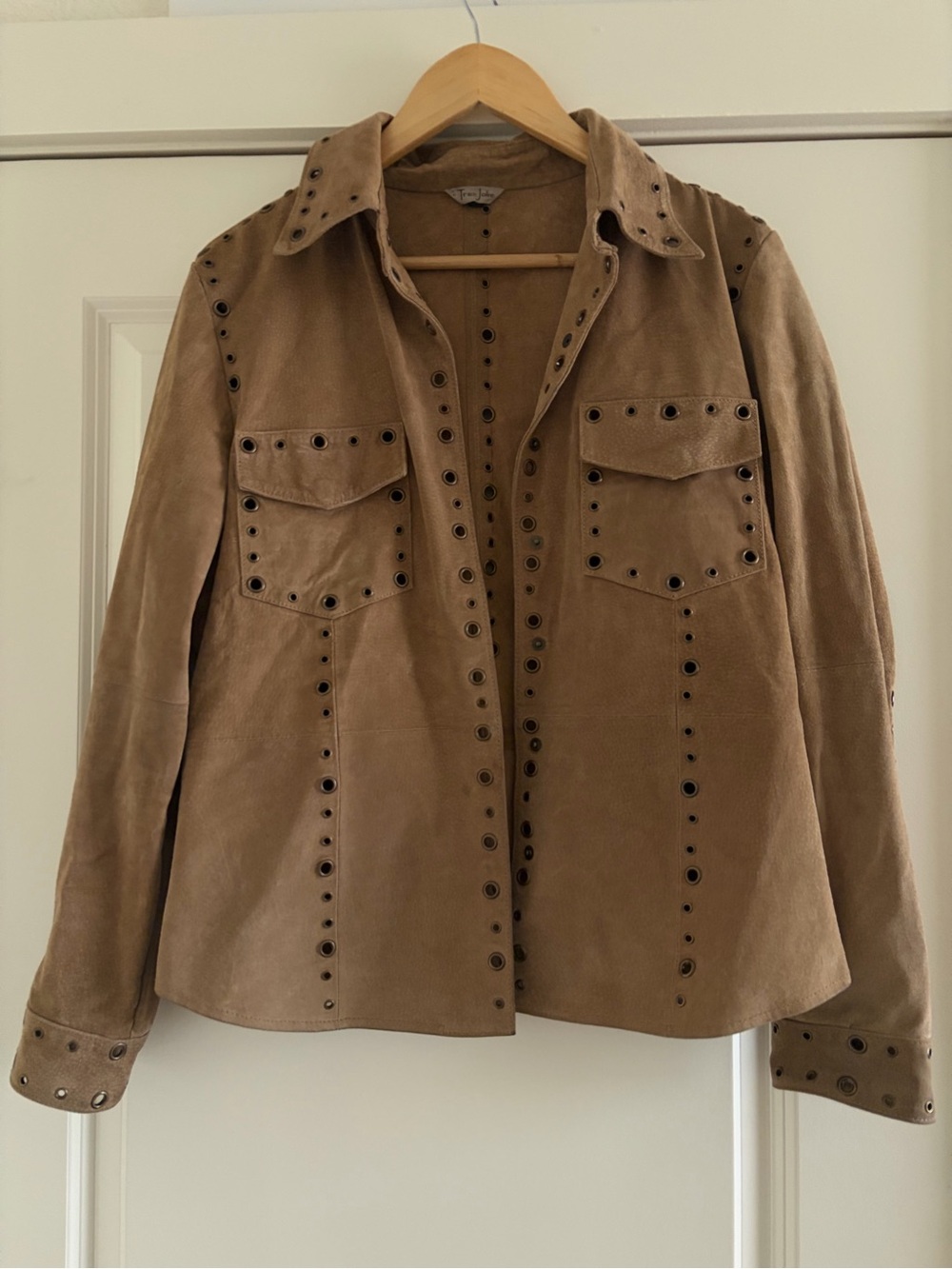 Tres Jolie Accessories Tan Suede Eyelet-Trim Jacket
